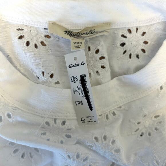 NWT Madewell Embroidered Wide-Sleeve Boxy Tee White Size XXS - Picture 6 of 7